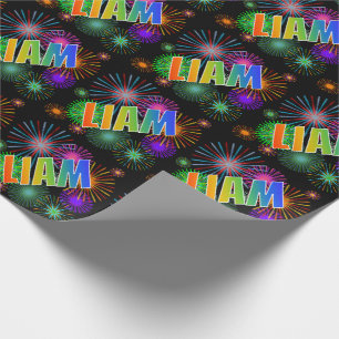 Rainbow First Name "LIAM" + Fireworks Wrapping Paper
