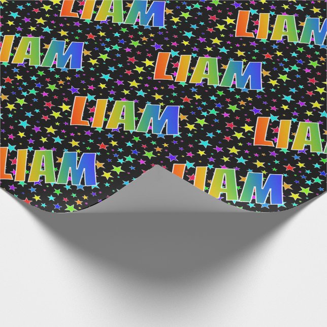 Rainbow First Name "LIAM" + Stars Wrapping Paper (Corner)