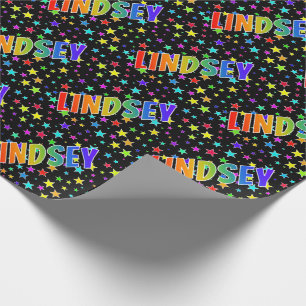 Rainbow First Name "LINDSEY" + Stars Wrapping Paper