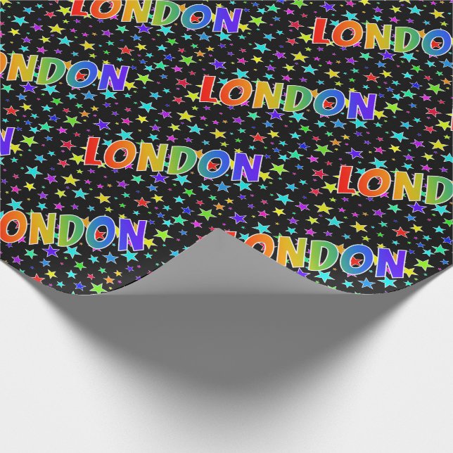 Rainbow First Name "LONDON" + Stars Wrapping Paper (Corner)