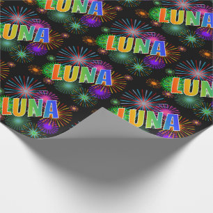 Rainbow First Name "LUNA" + Fireworks Wrapping Paper