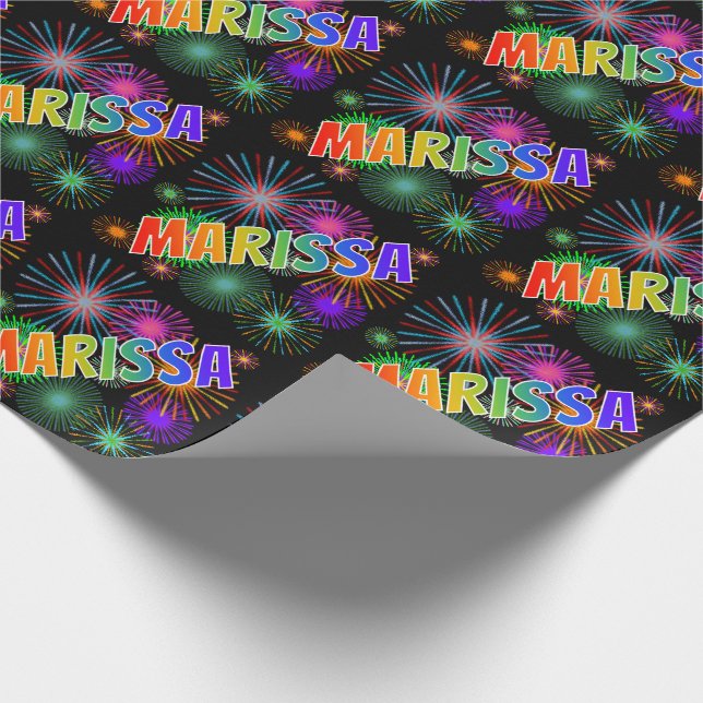 Rainbow First Name "MARISSA" + Fireworks Wrapping Paper (Corner)