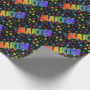 Rainbow First Name "MARTIN" + Stars Wrapping Paper