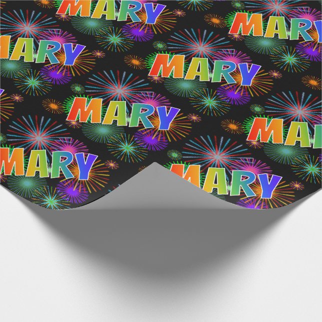 Rainbow First Name "MARY" + Fireworks Wrapping Paper (Corner)