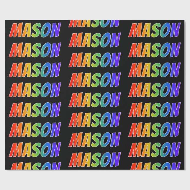 Rainbow First Name "MASON"; Fun & Colourful Wrapping Paper (Flat)