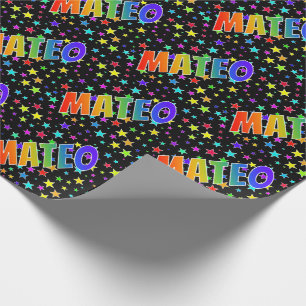 Rainbow First Name "MATEO" + Stars Wrapping Paper
