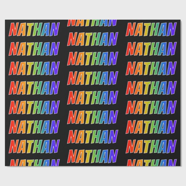 Rainbow First Name "NATHAN"; Fun & Colourful Wrapping Paper (Flat)