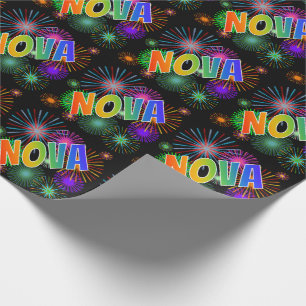 Rainbow First Name "NOVA" + Fireworks Wrapping Paper