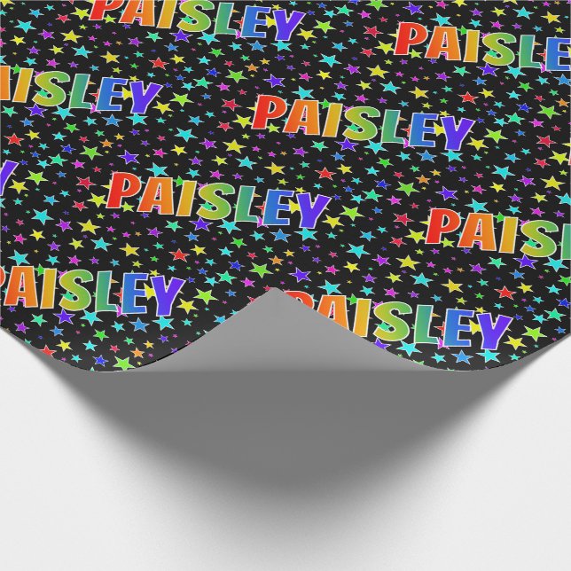 Rainbow First Name "PAISLEY" + Stars Wrapping Paper (Corner)