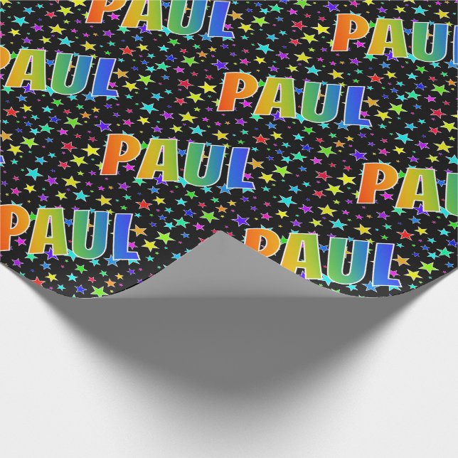 Rainbow First Name "PAUL" + Stars Wrapping Paper (Corner)