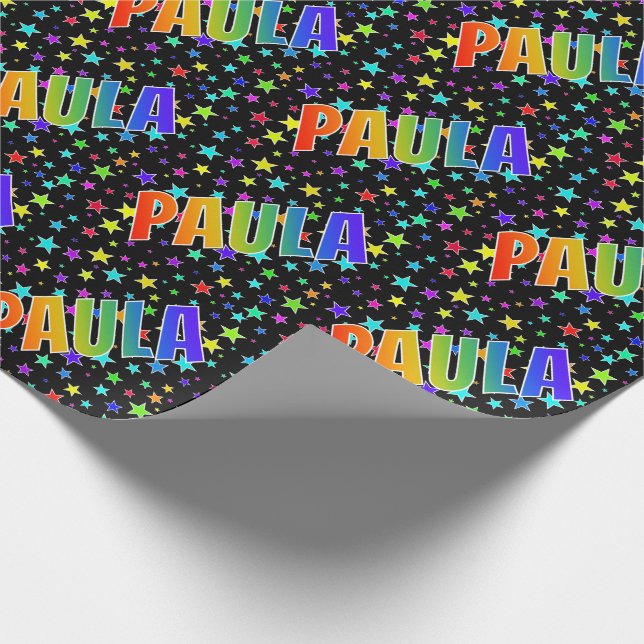 Rainbow First Name "PAULA" + Stars Wrapping Paper (Corner)