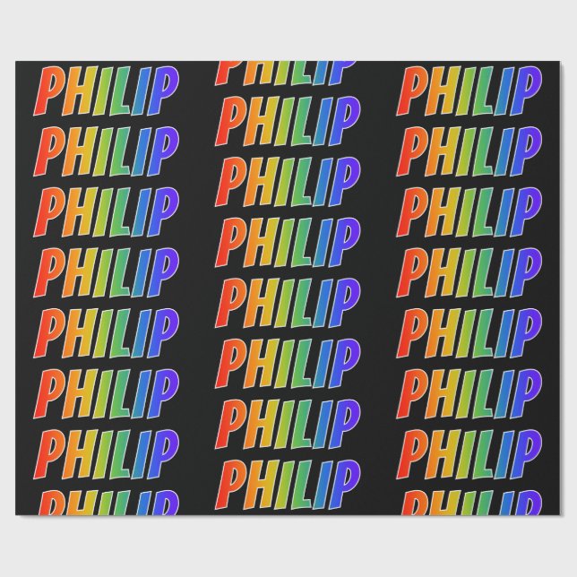 Rainbow First Name "PHILIP"; Fun & Colourful Wrapping Paper (Flat)