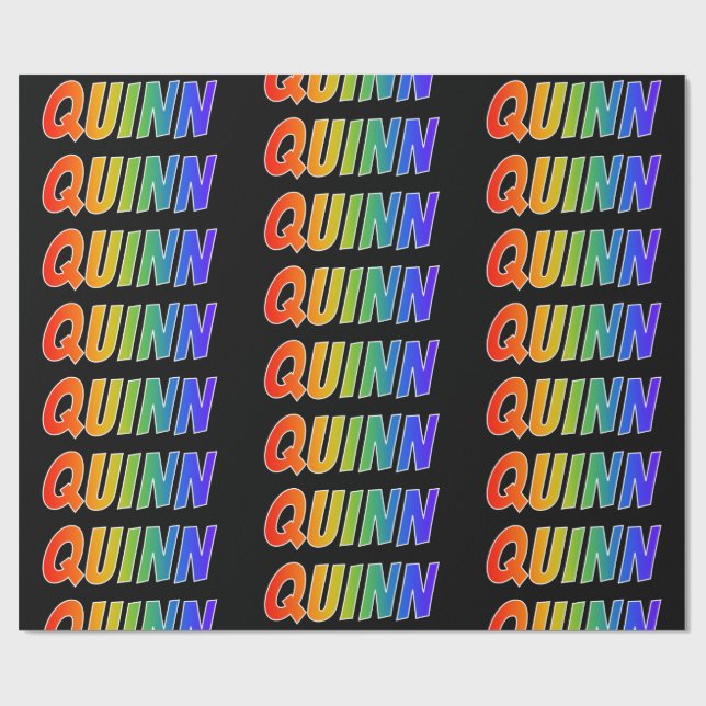 Rainbow First Name "QUINN"; Fun & Colourful Wrapping Paper (Flat)
