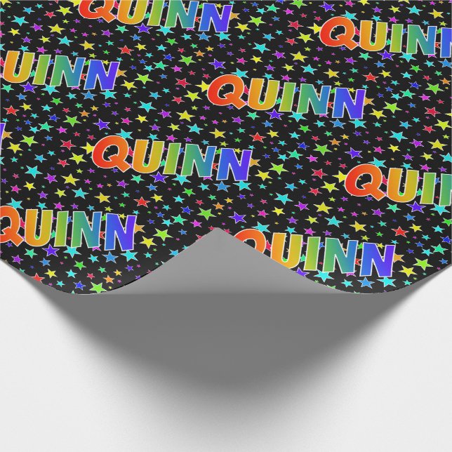 Rainbow First Name "QUINN" + Stars Wrapping Paper (Corner)