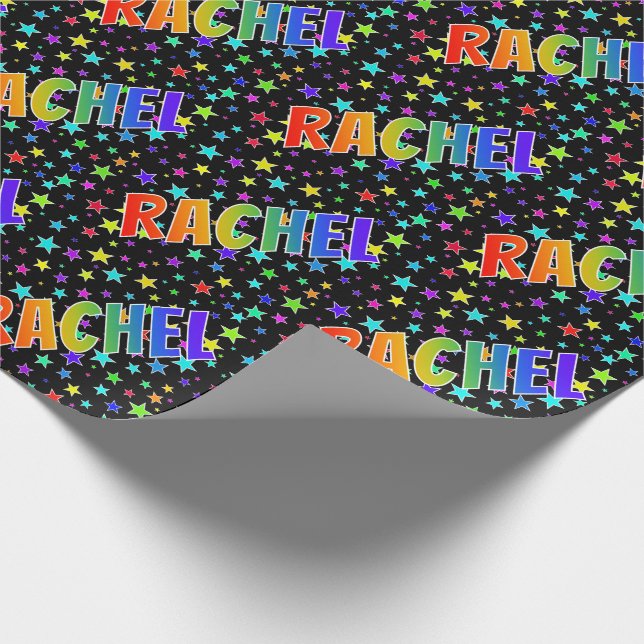 Rainbow First Name "RACHEL" + Stars Wrapping Paper (Corner)