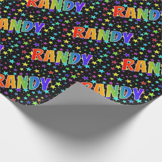 Rainbow First Name "RANDY" + Stars Wrapping Paper (Corner)