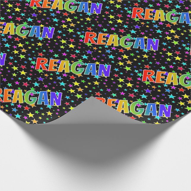 Rainbow First Name "REAGAN" + Stars Wrapping Paper (Corner)