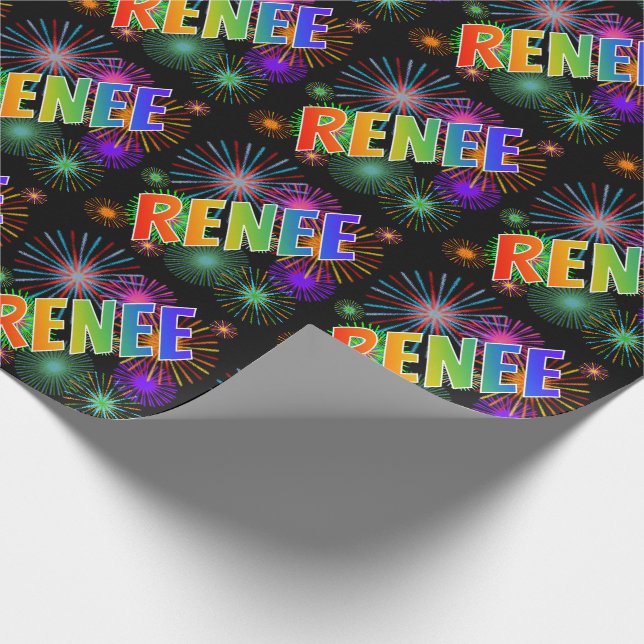 Rainbow First Name "RENEE" + Fireworks Wrapping Paper (Corner)