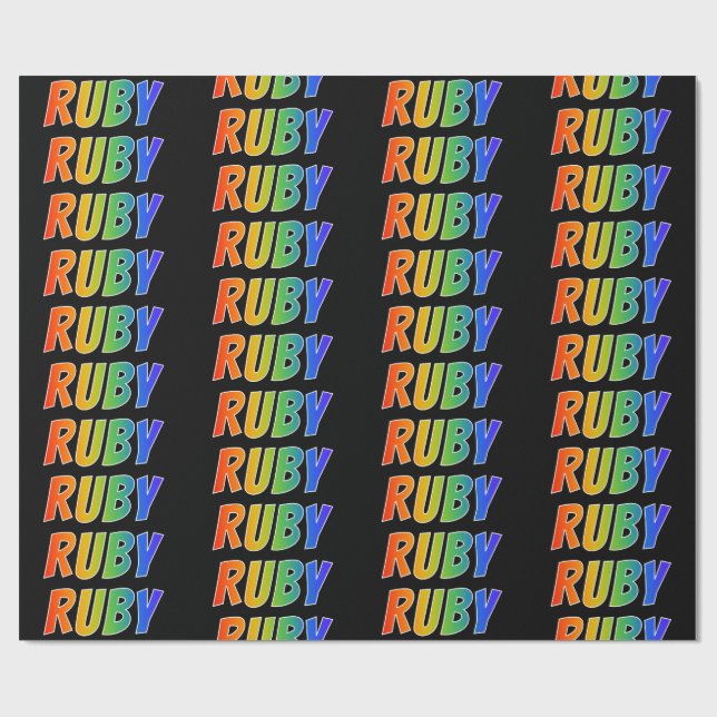 Rainbow First Name "RUBY"; Fun & Colourful Wrapping Paper (Flat)