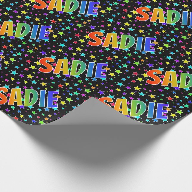 Rainbow First Name "SADIE" + Stars Wrapping Paper (Corner)