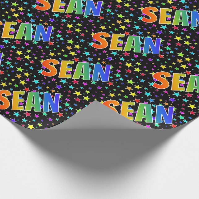 Rainbow First Name "SEAN" + Stars Wrapping Paper (Corner)