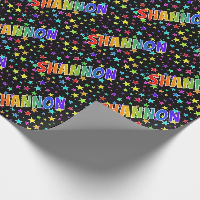 Rainbow First Name "SHANNON" + Stars Wrapping Paper (Corner)