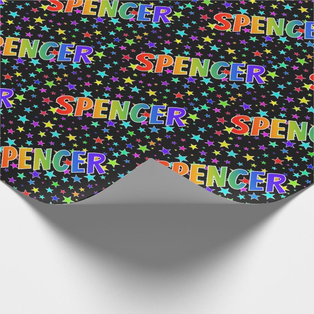 Rainbow First Name "SPENCER" + Stars Wrapping Paper (Corner)