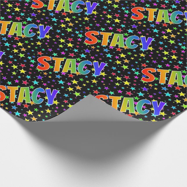 Rainbow First Name "STACY" + Stars Wrapping Paper (Corner)