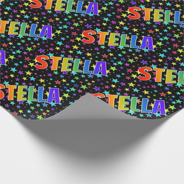 Rainbow First Name "STELLA" + Stars Wrapping Paper (Corner)