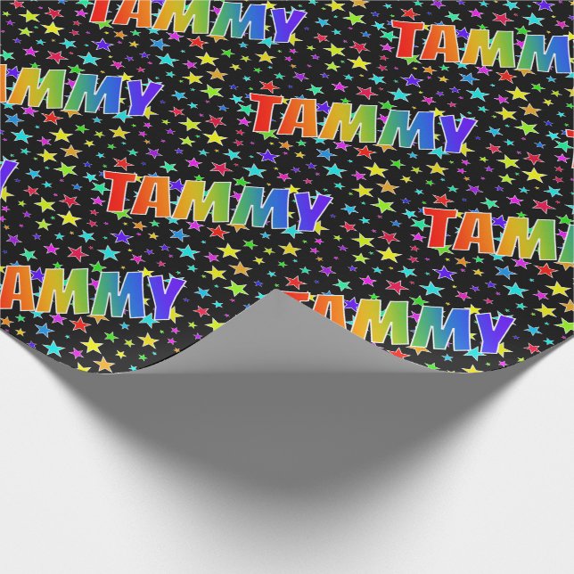 Rainbow First Name "TAMMY" + Stars Wrapping Paper (Corner)