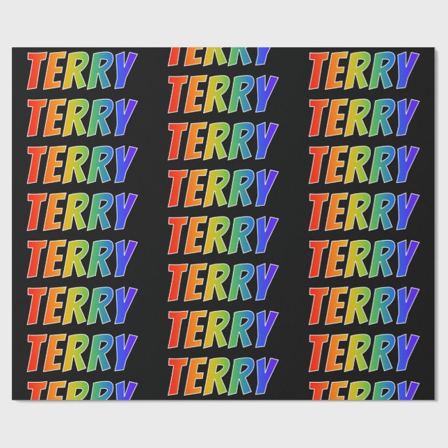 Rainbow First Name "TERRY"; Fun & Colourful Wrapping Paper (Flat)