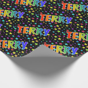 Rainbow First Name "TERRY" + Stars Wrapping Paper