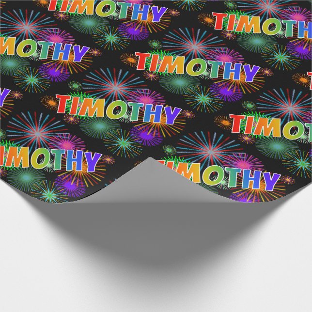Rainbow First Name "TIMOTHY" + Fireworks Wrapping Paper (Corner)
