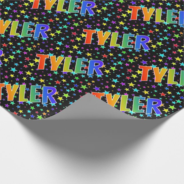 Rainbow First Name "TYLER" + Stars Wrapping Paper (Corner)