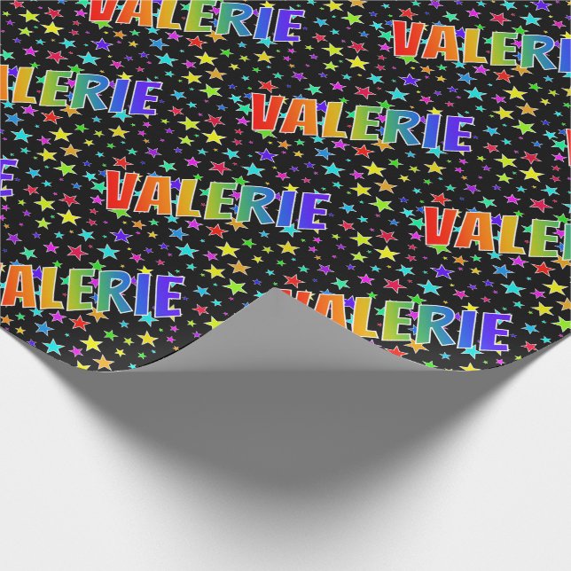 Rainbow First Name "VALERIE" + Stars Wrapping Paper (Corner)
