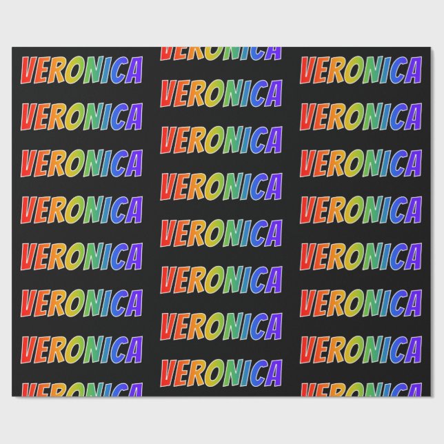 Rainbow First Name "VERONICA"; Fun & Colourful Wrapping Paper (Flat)
