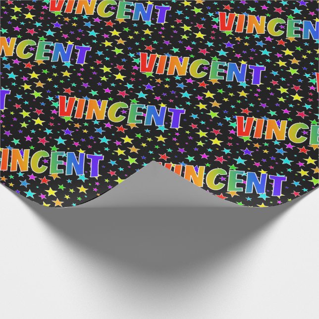 Rainbow First Name "VINCENT" + Stars Wrapping Paper (Corner)