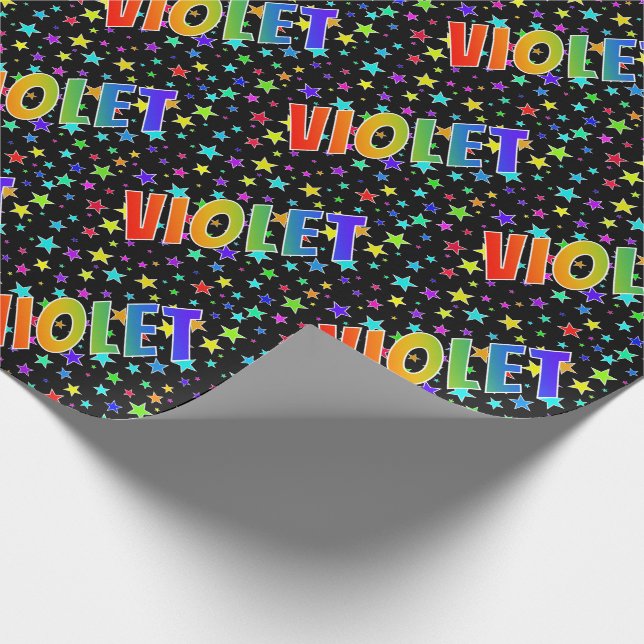 Rainbow First Name "VIOLET" + Stars Wrapping Paper (Corner)