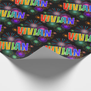 Rainbow First Name "VIVIAN" + Fireworks Wrapping Paper
