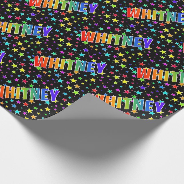 Rainbow First Name "WHITNEY" + Stars Wrapping Paper (Corner)