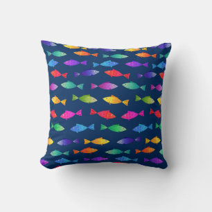 Rainbow fish in ocean cute colourful pattern cushion