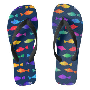 Rainbow fish in ocean cute colourful pattern jandals