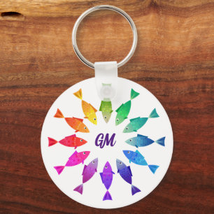 Rainbow fish in ocean cute colourful pattern  key ring