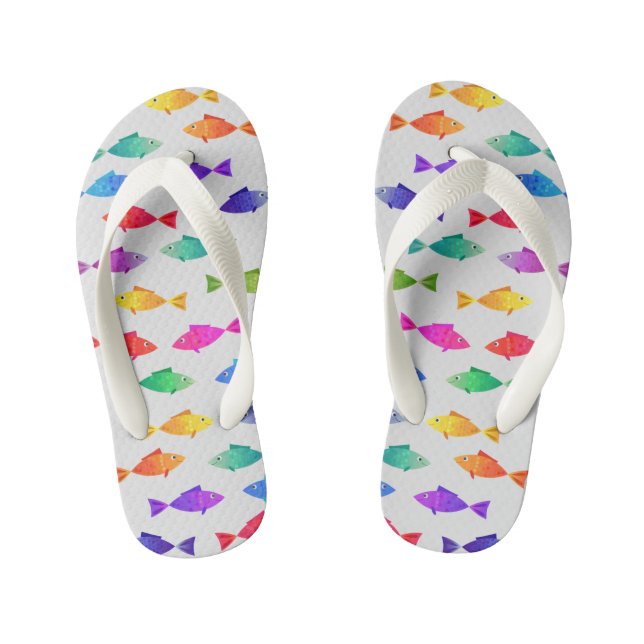Rainbow fish in ocean cute colourful pattern kid's jandals (Footbed)
