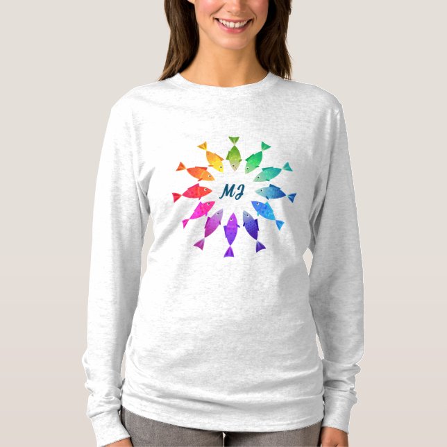 Rainbow fish in ocean cute colourful pattern T-Shirt (Front)