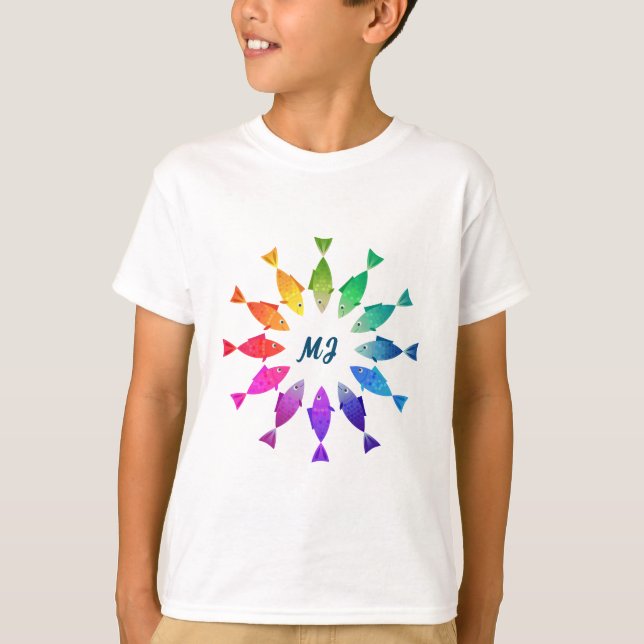 Rainbow fish in ocean cute colourful pattern T-Shirt (Front)