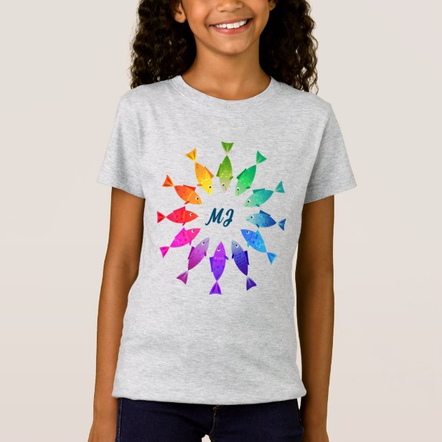 Rainbow fish in ocean cute colourful pattern T-Shirt (Front)