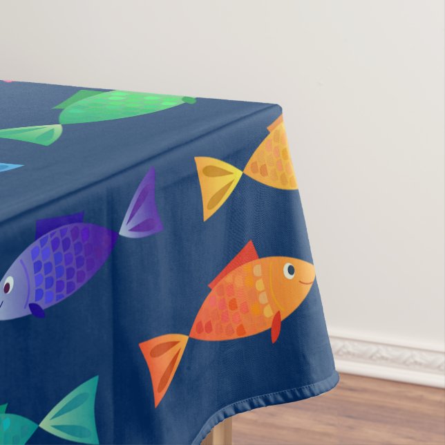 Rainbow fish in ocean cute colourful pattern tablecloth (In Situ)