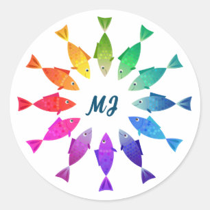 Rainbow fish in ocean cute colourful pattern Watch Classic Round Sticker