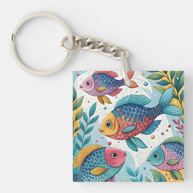 Rainbow Fish in Underwater Key Ring (Front)